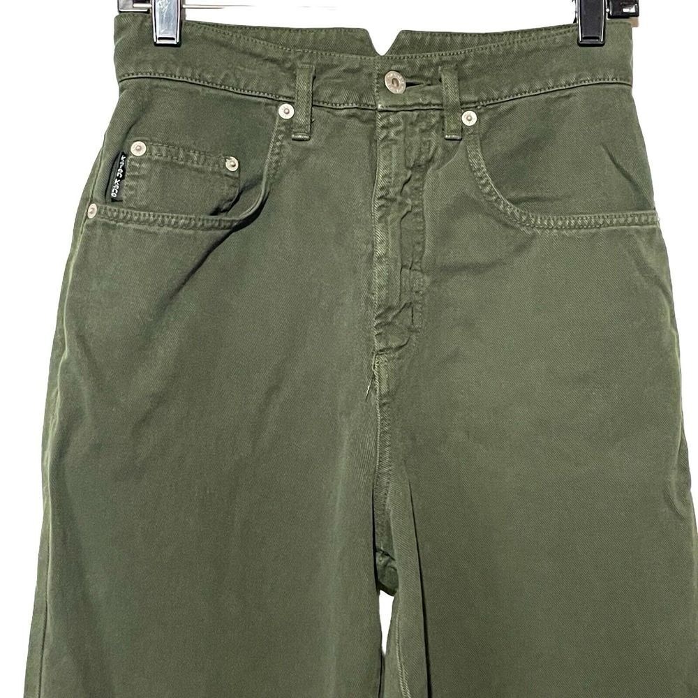 Karen Kane Notchback Jeans Women size 6 Green Wide Leg Tapered Ankle HipHop 90s